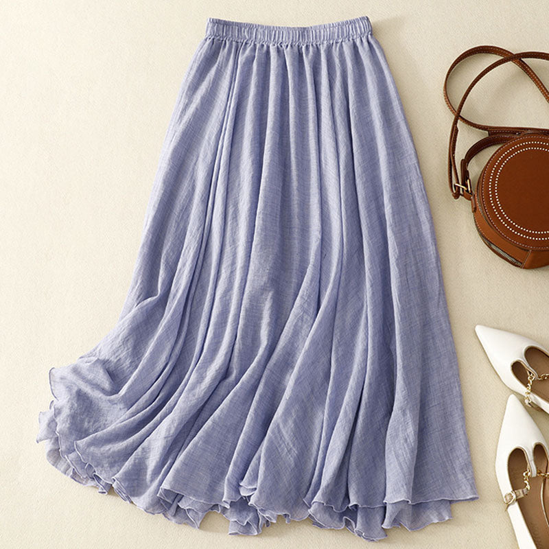 Artistic pleated cotton and linen twill skirt