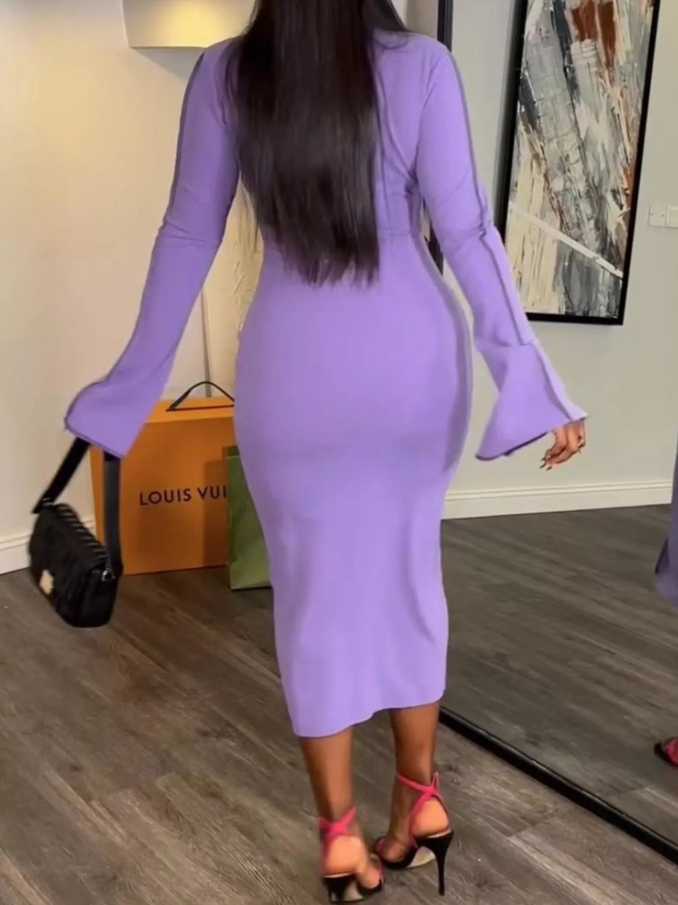 Button Front Long Sleeve Midi Dress