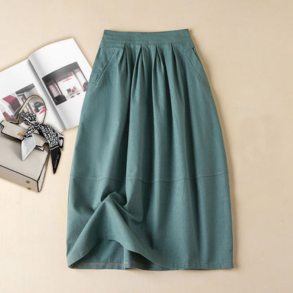 Simple cotton linen casual skirt