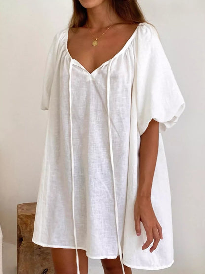 Tie Neck Puff Sleeve Lounge Dress