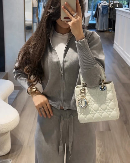 Casual Comfortable Solid Color Knitted Jacket & Pants Two-Piece Set