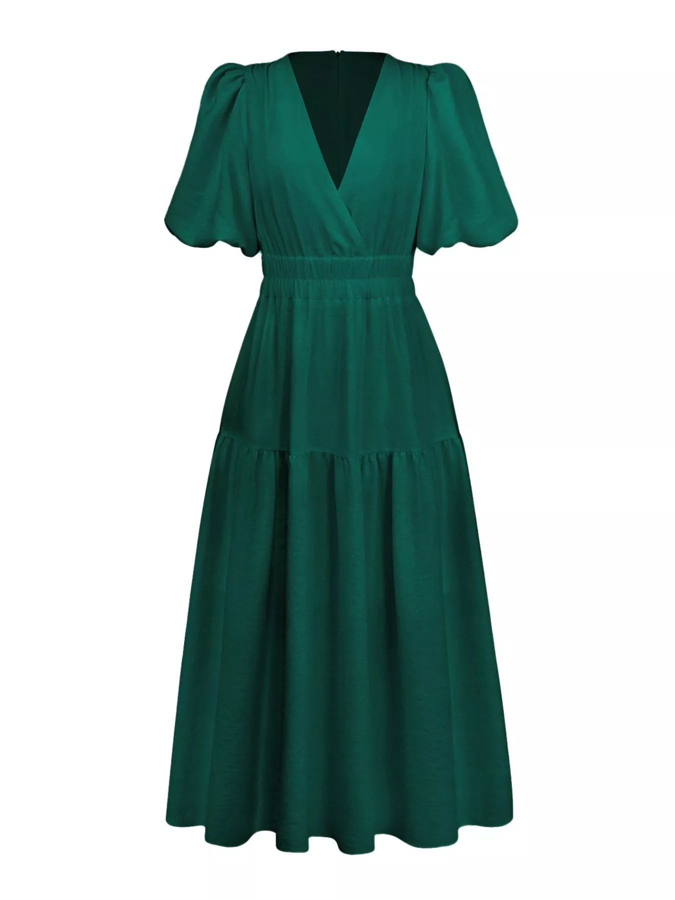 Elegant Puff Sleeve V-Neck Midi Dress