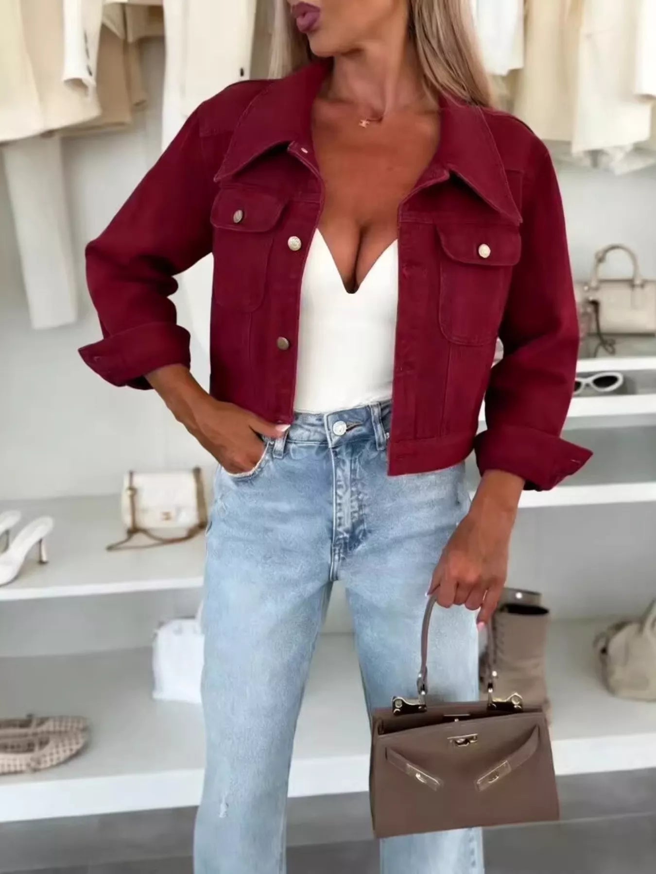 Full Size Chic Cropped Denim Jacket Plus Size