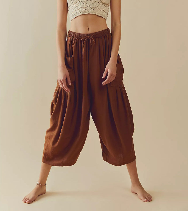 Elastic Waist Pleated Wide Leg Pants