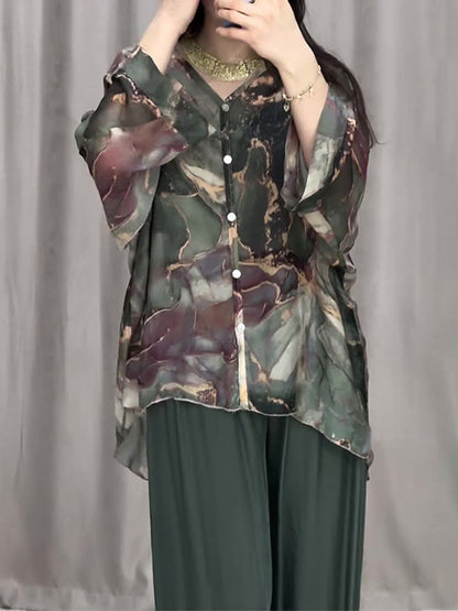 Baroque Style Printed Shirt Wide-leg Pant Suit