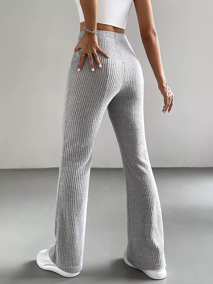 Ribbed Knit High Waist Flare Pants