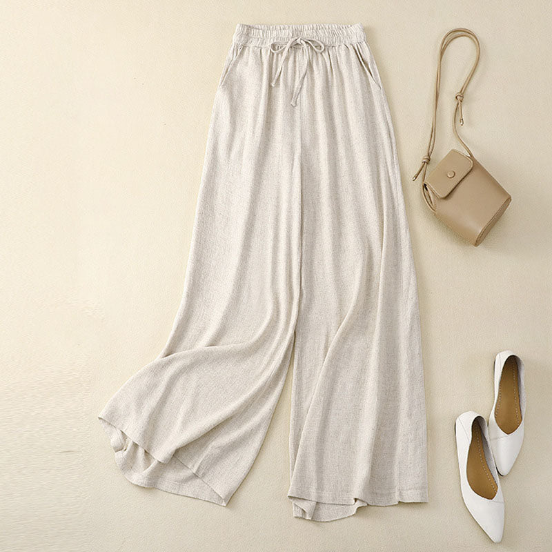 Cotton and linen retro loose all-match wide-leg pants