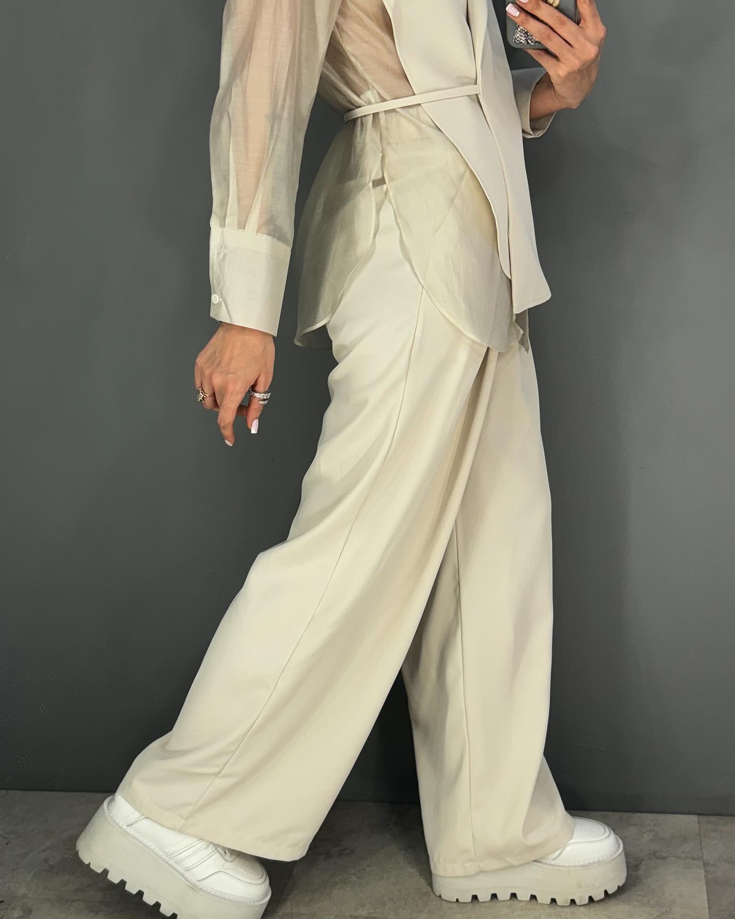 Ensemble deux pièces chemise et pantalon patchwork tendance