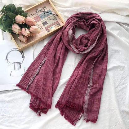 Patchwork Frayed Natural Cotton Scarf