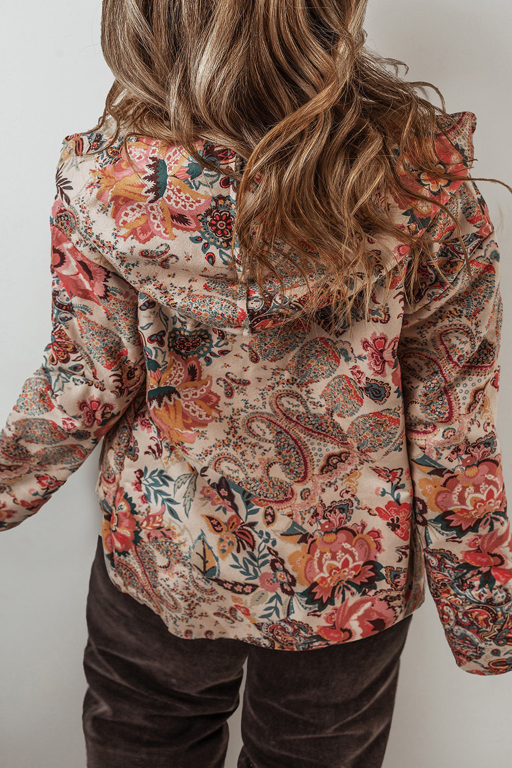 Blue Zone Planet | Beige Vintage Paisley Floral Printed Sherpa Lined Hooded Jacket