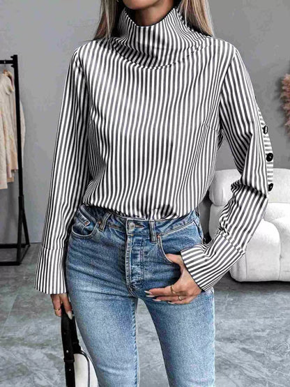Striped Turtleneck Long Sleeve Blouse