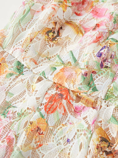 Floral Lace Sleeveless V-Neck Midi Dress