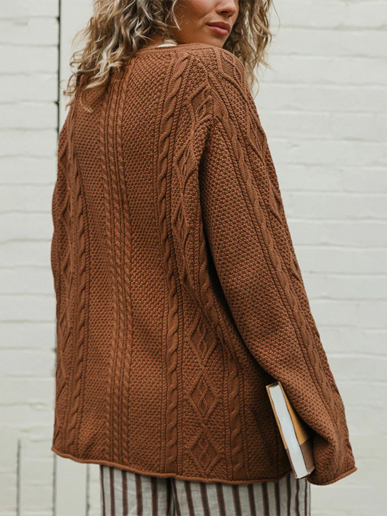 Crew Neck Cable-Knit Sweater