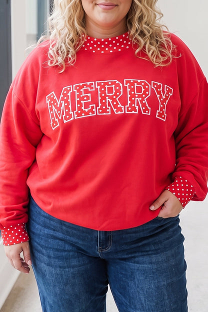 Fiery Red Casual Polka Dot Patchwork Letter Graphic Plus Size Sweatshirt