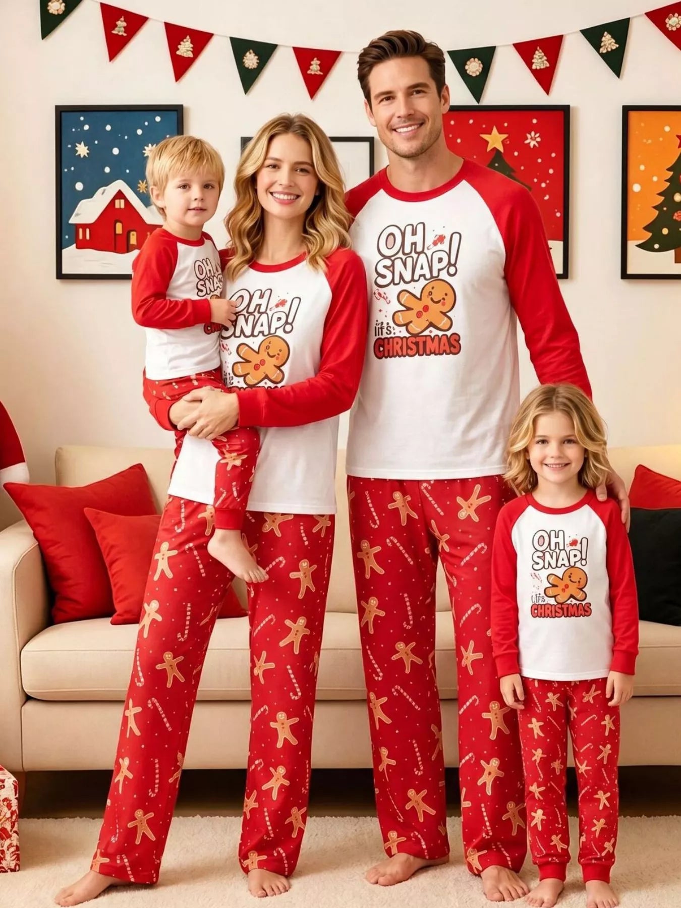 Family Matching Christmas Pajamas Set with Gingerbread Man Print