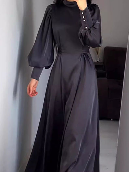 Vintage Belted Long-sleeved Dress