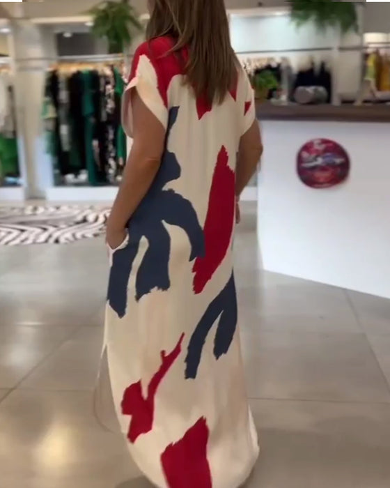 Short-Sleeved Printed Dress