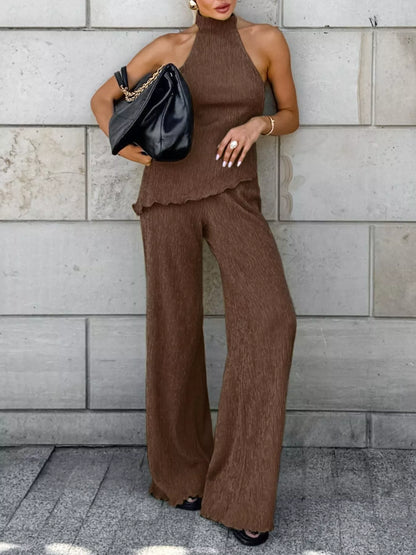 Sleeveless Top and Wide-Leg Pants Two-Piece Set