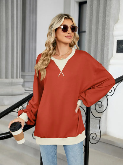 Contrast Round Neck Long Sleeve Sweatshirt