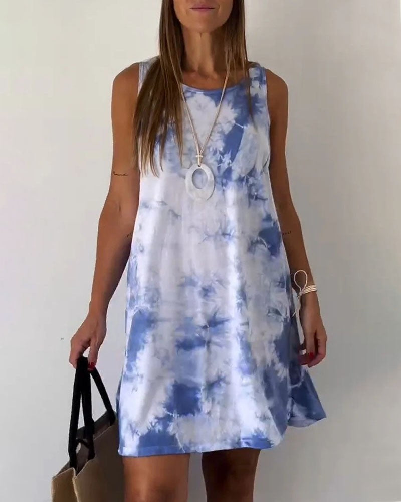 Tie-dye printed sleeveless loose dress