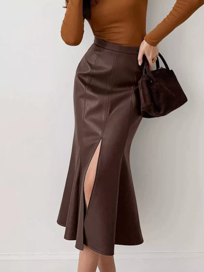 Slit Mermaid Midi Skirt