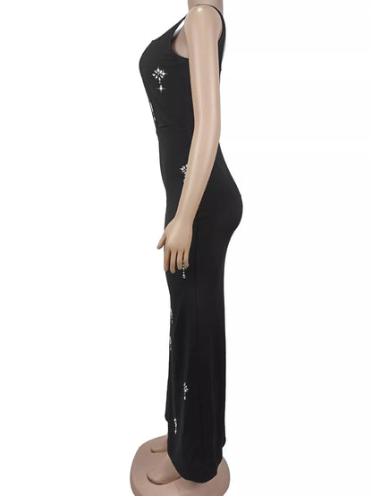 Rhinestone Embellished Bodycon Maxi Dress