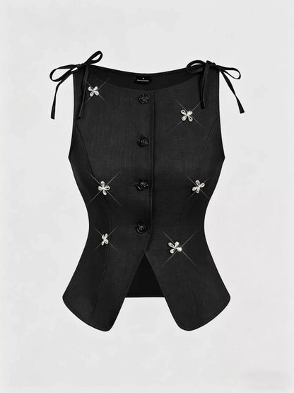 Button-Down Embellished Vest