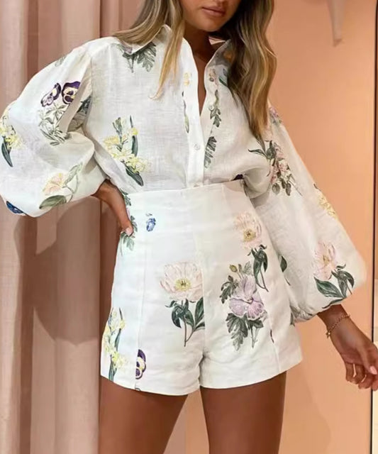 Elegant Botanical Print Two-piece Set