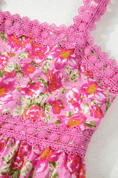 Rose Floral Lace Tied Strap Empire Waist Maxi Dress