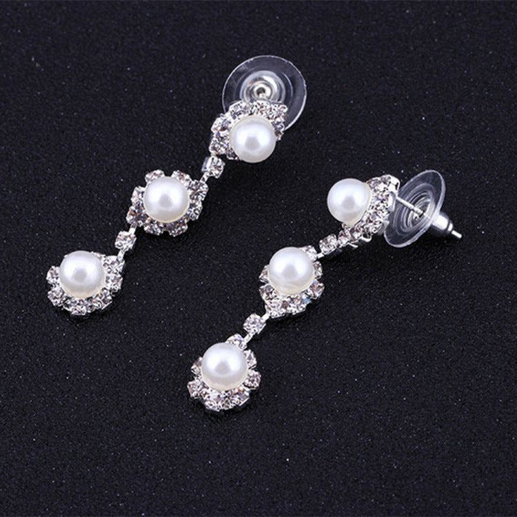 Shiny Rhinestone Pearl Bridal Accessories Necklace Bracelet Earrings Suit