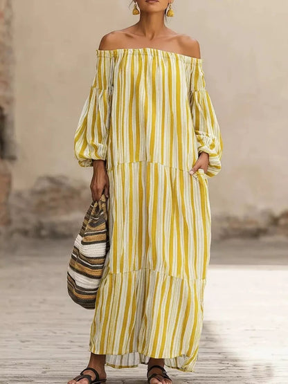 Off-Shoulder Striped Maxi Dress