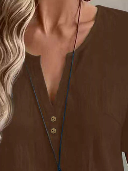 Notched Short Sleeve Blouse