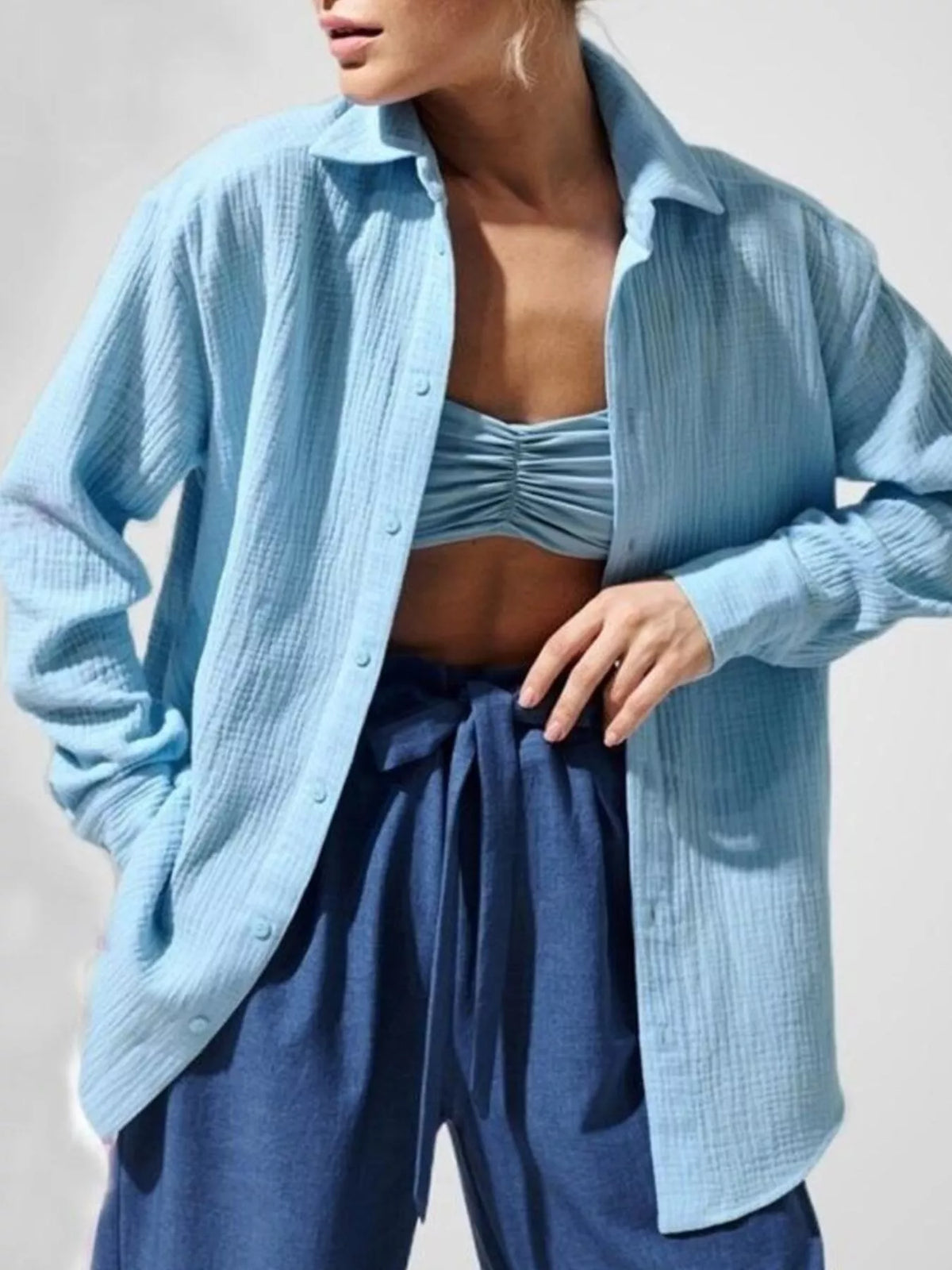 Textured Gauze Button-Down Shirt for Women | Boutique Top