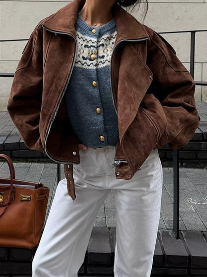 Zip Up Dropped Shoulder Moto Jacket