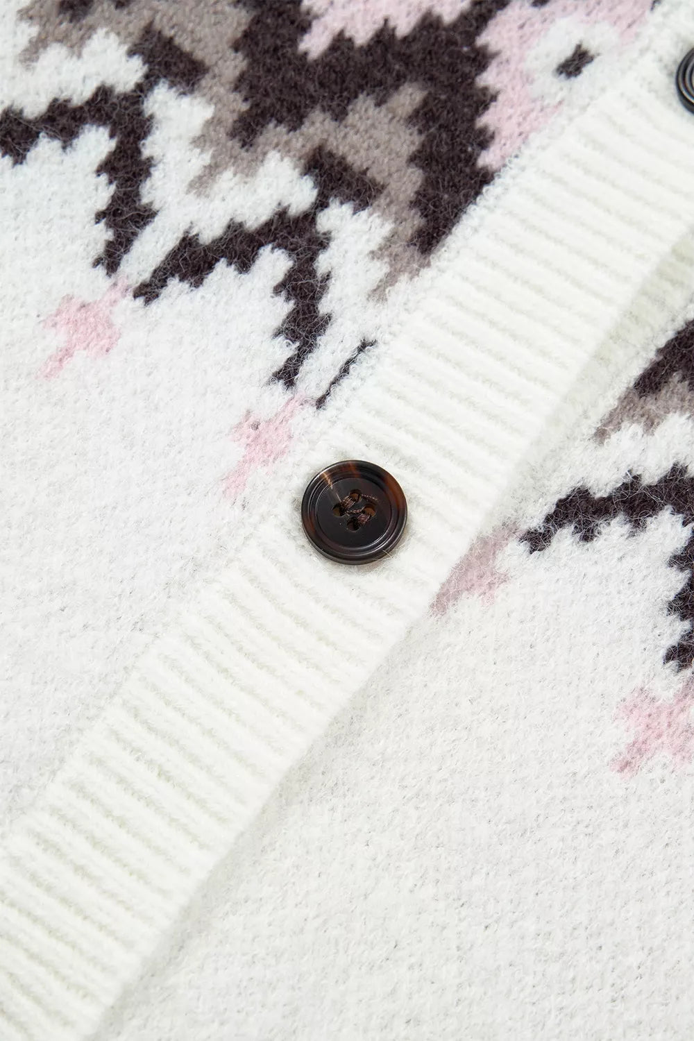 Geometric Pattern Brushed Knit Button Cardigan