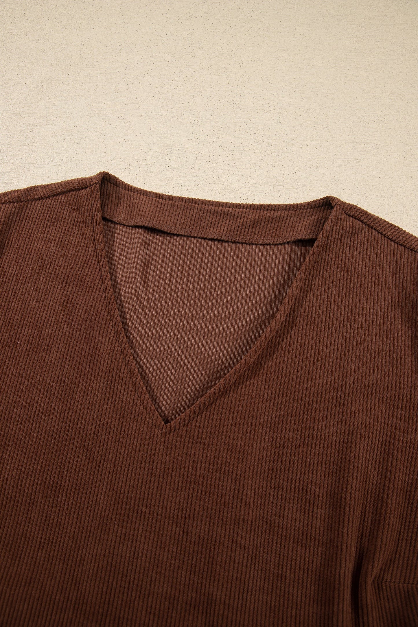 Coffee Winter Corduroy V Neck Long Sleeve Plus Size Mini Dress