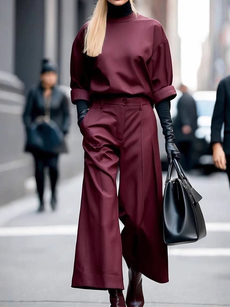 Ensemble pantalon de costume décontracté simple de couleur unie