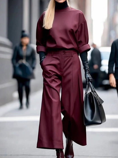 Ensemble pantalon de costume décontracté simple de couleur unie