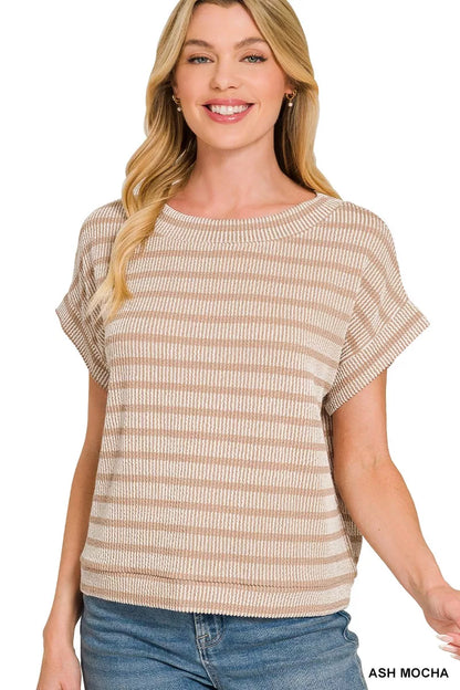 Zenana Raised Rib Striped Top