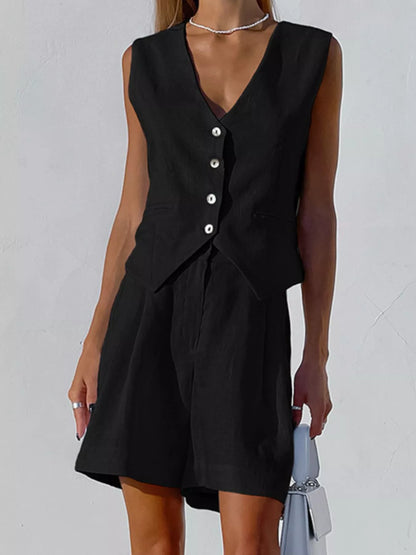 Button Down Vest and Shorts Set
