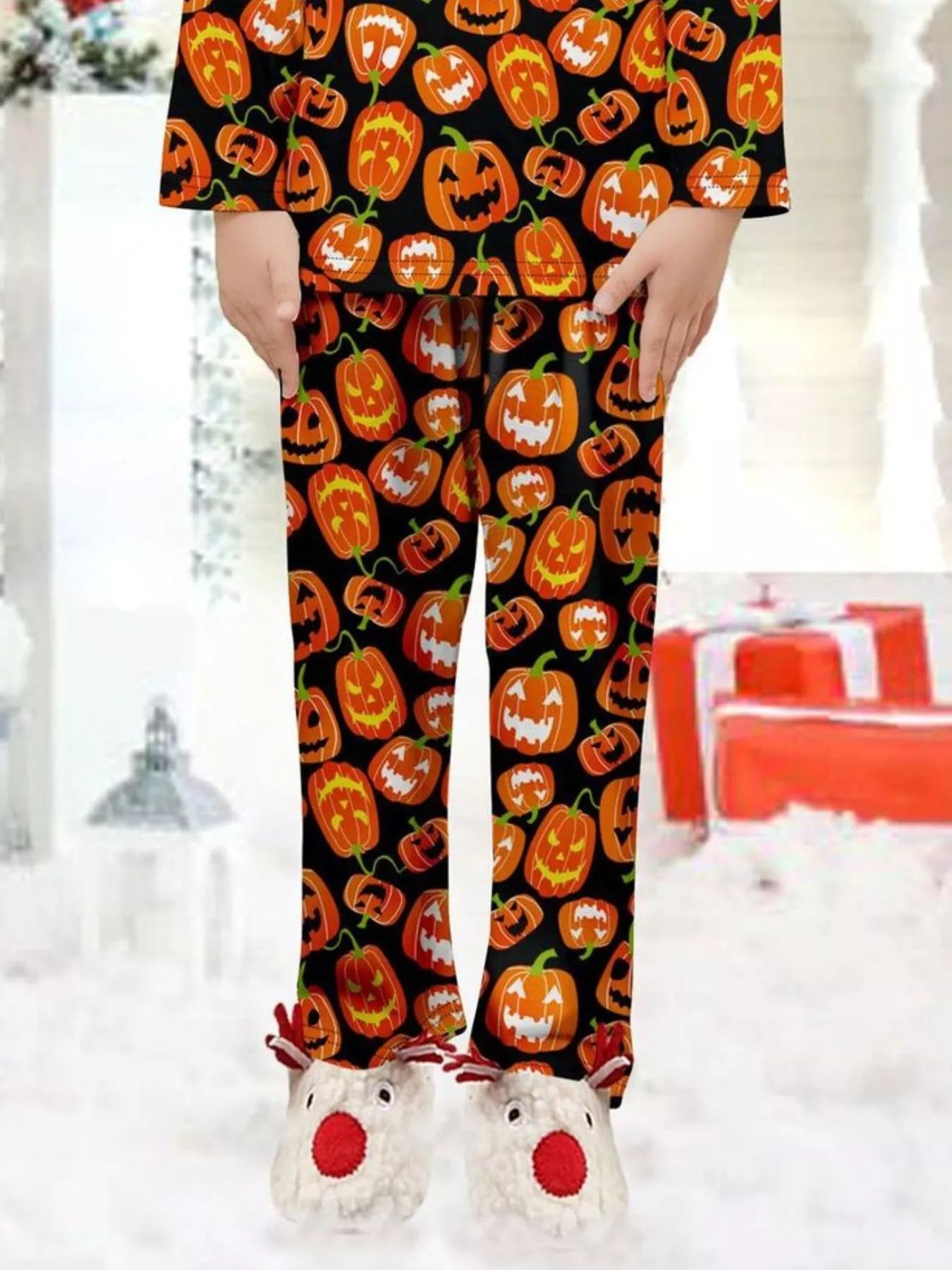 Full Size Family Matching Halloween Pumpkin Print Pajama Set Plus Size