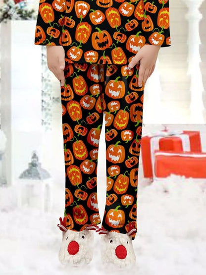 Full Size Family Matching Halloween Pumpkin Print Pajama Set Plus Size