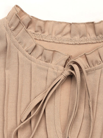 Blue Zone Planet | Perfee Frill Tie Neck Long Sleeve Blouse