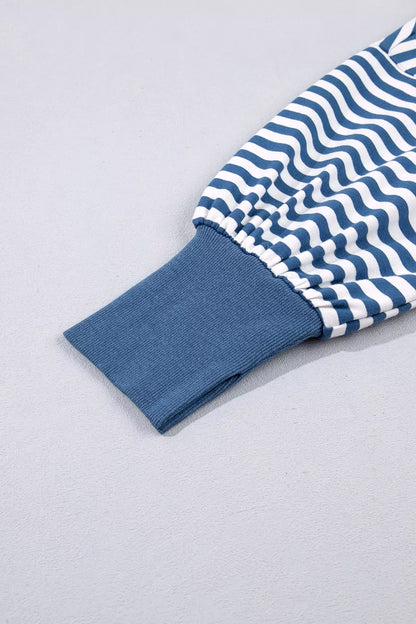 Stripe Color Block Trim Raw Seam Split Hem Loose Sweatshirt
