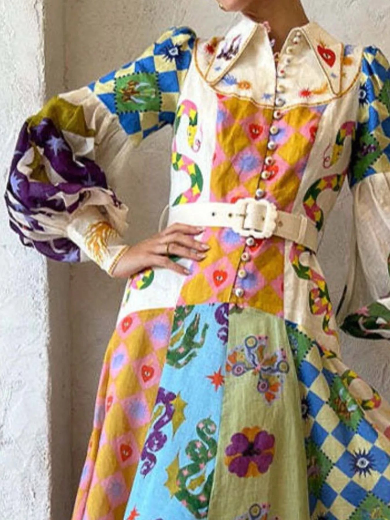 Full Size Printed Lantern Sleeve Maxi Dress Plus Size