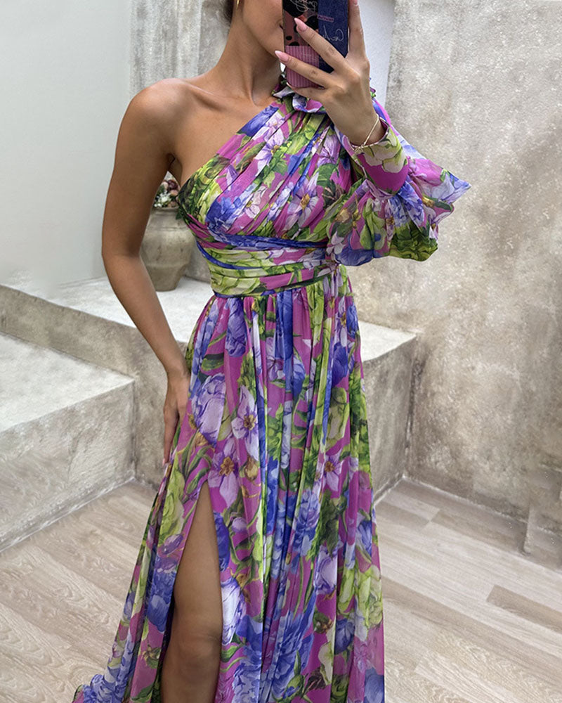 Elegant off-shoulder slit evening dress