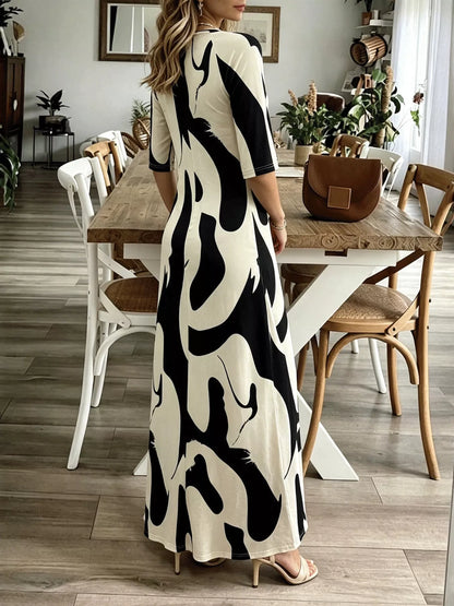 Abstract Print Casual Maxi Dress