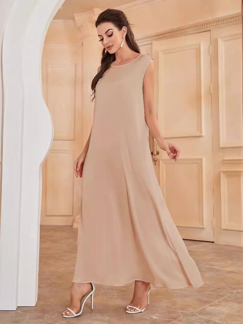 Solid Color Satin Material Simple Dress