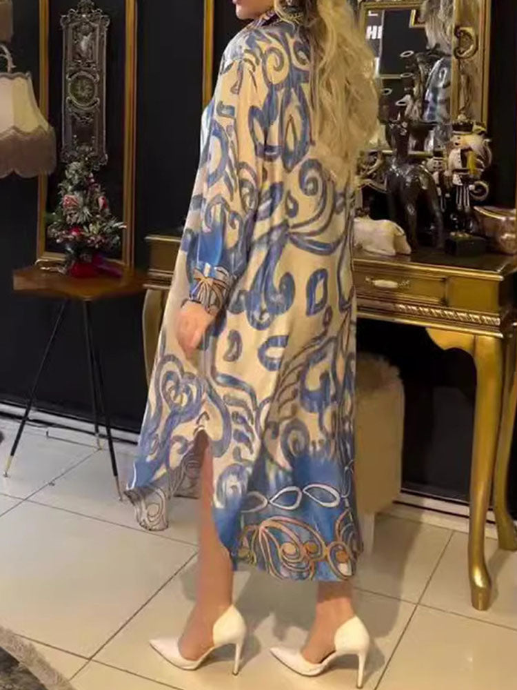 Elegant V-neck Loose Prints Dress