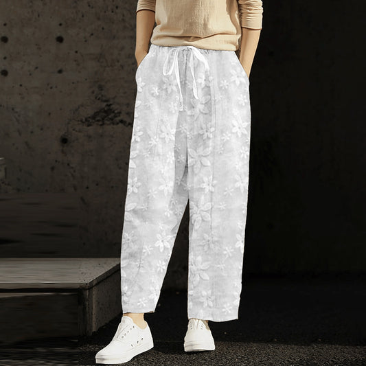 Casual Cotton and Linen Cropped Trousers